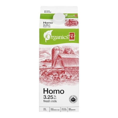 PC Organics Organic Homogenized Milk 2 l, $0.37/100ml