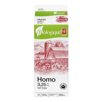 PC Biologique Lait Homogénéisé 2 l, 0,40 $/100ml