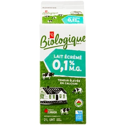 PC Biologique Lait Frais Écrémé 2 l, 0,40 $/100ml