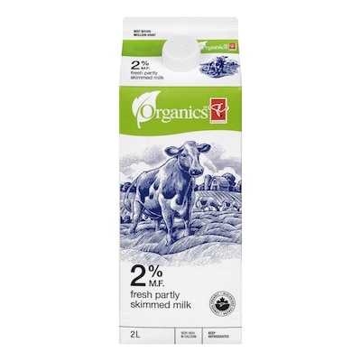 PC Organics Organic Partly Skimmed 2% Milk 2 l, $0.35/100ml