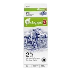 PC Biologique Lait Partiellement Écrémé 2 % 2 l, 0,39 $/100ml