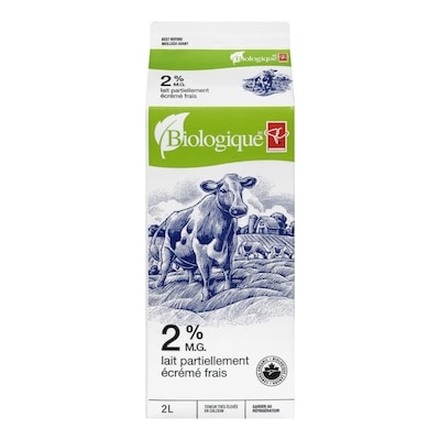 PC Biologique Lait Partiellement Écrémé 2 % 2 l, 0,39 $/100ml