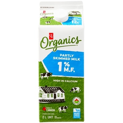 PC Organics Organic Partly Skimmed 1% Milk 2 l, $0.40/100ml