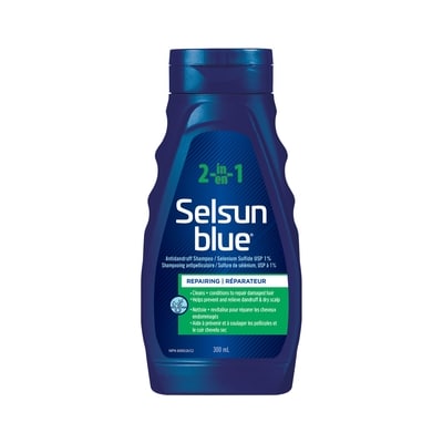 Selsun Blue Shampooing antipelliculaire & revitalisant 2-en-1, 1% sulfure de sélénium 300 ml, 4,83 $/100ml