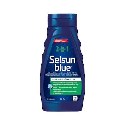Selsun Blue Shampooing antipelliculaire & revitalisant 2-en-1, 1% sulfure de sélénium 300 ml, 3,50 $/100ml