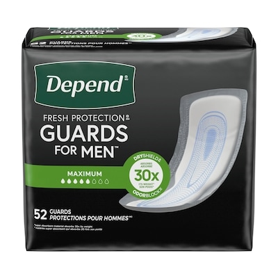 Depends Guards Incontinence Pads for Men, Maximum Absorbency, 52 Count 52 ea, $0.42/1ea