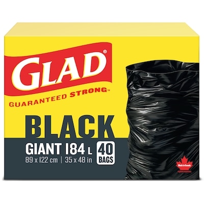 Glad Black Garbage Bags - Giant 184 Litres 40 ea, $0.65/1ea