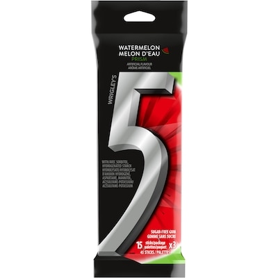 Wrigley's 5 Prism Flavoured Sugar Free Chewing Gum, Watermelon 15 Sticks, 3 Packs 15 ea, $0.40/1ea