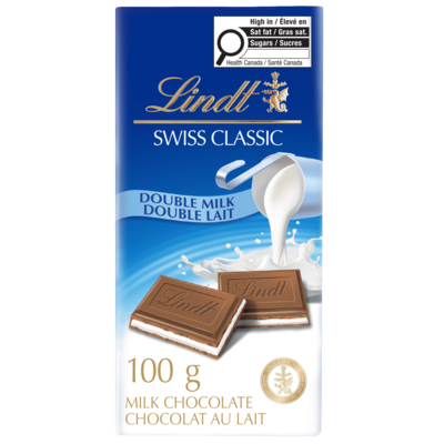 Lindt SWISS CLASSIC Barre de chocolat au lait double 100 g, 4,99 $/100g