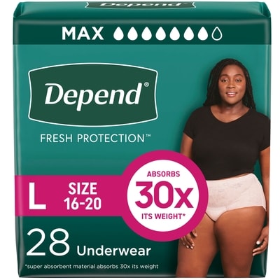 Depends Fresh Protection Adult Incontinence Underwear for Women (Formerly Fit-Flex), Disposable, Maximum, Large, Blush, 28 Count 28 ea, $1.25/1ea