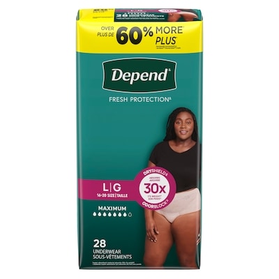 Depend Sous-vêtement d’incontinence Fresh Protection pour femmes, degré d’absorption maximal, G, couleur rosée, 28 unités 28 ea, 1,25 $/1ch