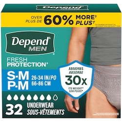 Depends Fresh Protection Adult Incontinence Underwear for Men, Disposable, Maximum, Small/Medium, Grey, 32 Count 58 ea, $1.06/1ea