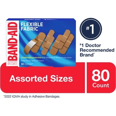 Band-Aid Flexible Fabric Bandages, Assorted Sizes 80 ea, $0.09/1ea