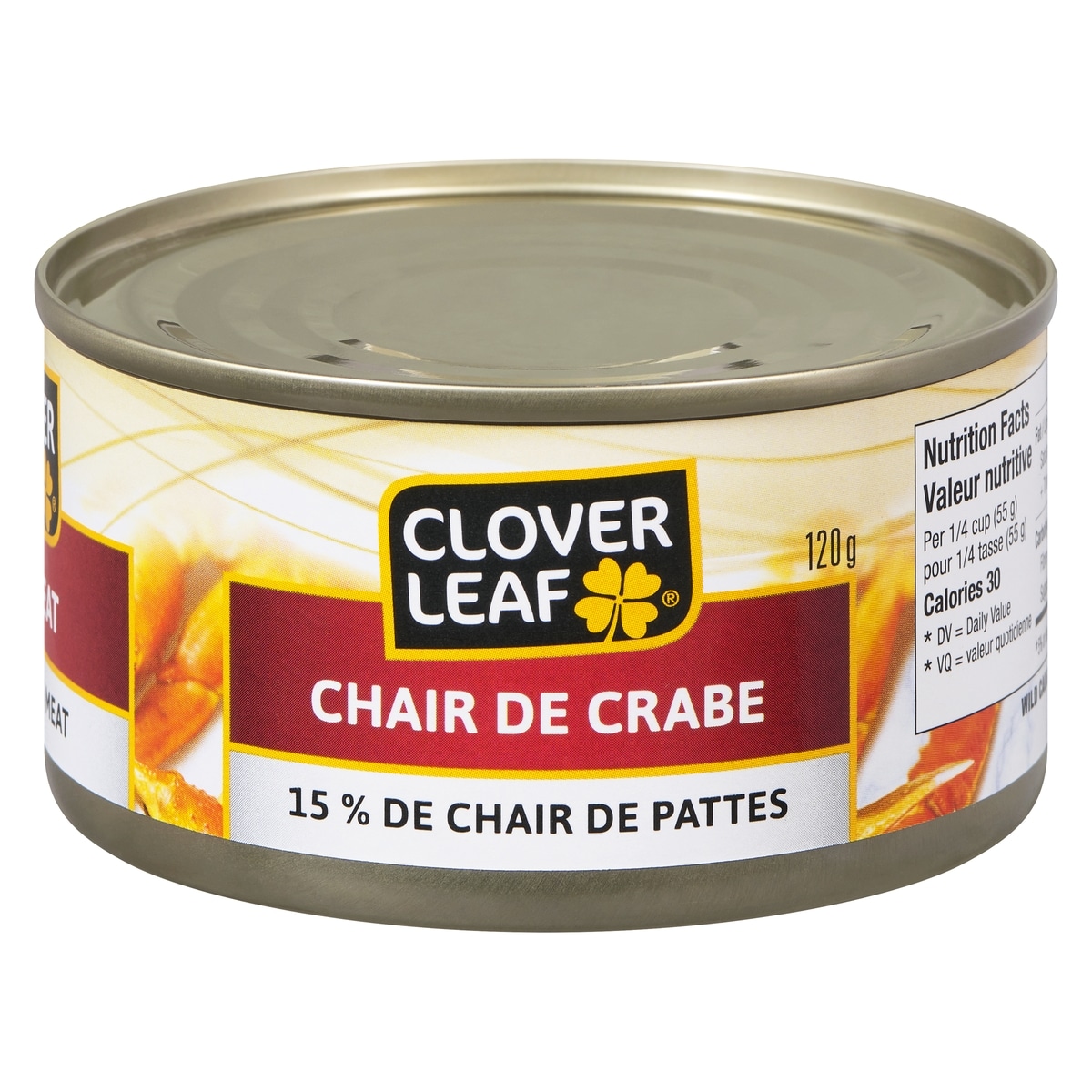 Clover Leaf Chair de crabe 15 % de chair de pattes 120 g, 3,74 $/100g