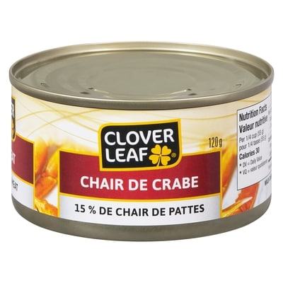 Clover Leaf Chair de crabe 15 % de chair de pattes 120 g, 4,58 $/100g