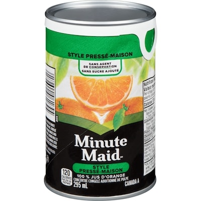 Minute Maid Jus d’Orange Style Pressé-Maison Concentré Congelé, Cannette 295 ml, 0,84 $/100ml