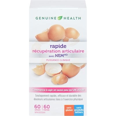 Genuine Health fast pain relief+, membrane de coquille d'œuf 60 ea, 0,98 $/1ch