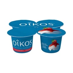 Oikos Yogourt grec, fraises, 2% M.G., fruits au fond 4x100.0 g, 1,00 $/100g