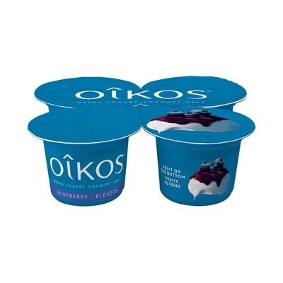 Oikos Greek Yogurt, Blueberry, Fruit on the Bottom, 2% M.F. 4x100.0 g, $1.07/100g