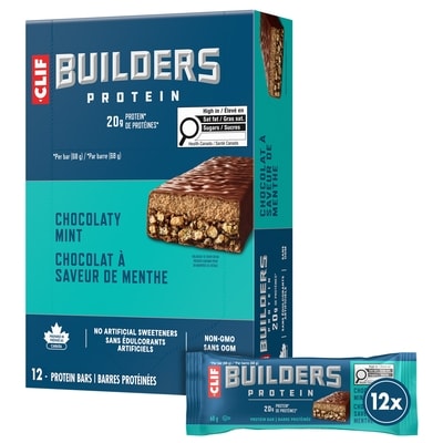 CLIF BUILDERS Protein Bars, Chocolate Mint Flavour, 20g of Protein (Pack of 12) 12x68.0 g, $4.17/100g