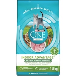 Purina ONE +Plus Indoor Advantage Turkey, Dry Cat Food 1.8 kg, $0.72/100g