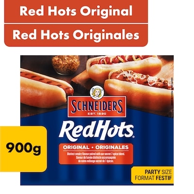 Schneiders Red Hots Original Hot Dogs Party Size 900 g, $1.56/100g