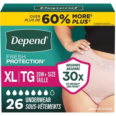 Depend Sous-vêtement d’incontinence Fresh Protection pour femmes adultes, jetable, degré d’absorption maximal, taille XL, rose fard, 26 unités 26 ea, 1,27 $/1ch