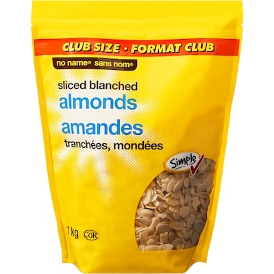 No Name Sliced Blanched Almonds Club Size 1 kg, $2.10/100g