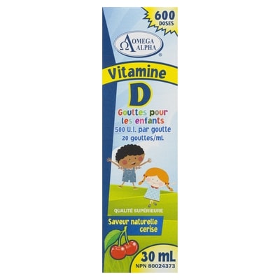 Omega Alpha Vitamines D en gouttes pour enfants à saveur naturelle de cerise 30 ml, 86,63 $/100ml