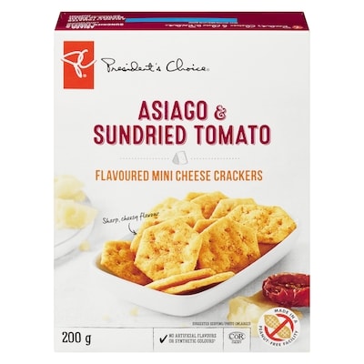 President's Choice Asiago and Sundried Tomato Flavoured Mini Cheese Crackers 200 g, $2.00/100g