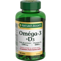 Nature’s Bounty Oméga-3 + D3 90 ea, 0,28 $/1ch