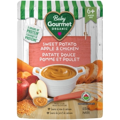 Baby Gourmet Plat préparé biologique patate douce, pomme et poulet  128 ml, 1,95 $/100ml