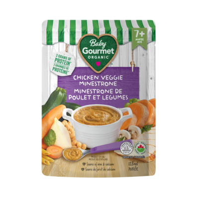 Baby Gourmet Plat préparé biologique minestrone de poulet et légumes 128 ml, 2,34 $/100ml
