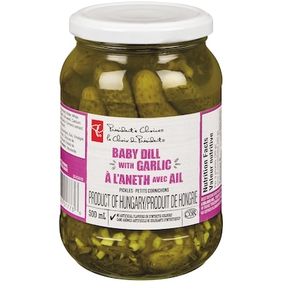 President's Choice Baby Dill Pickles with Garlic 500 ml, $1.00/100ml