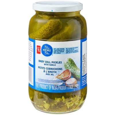 PC Blue Menu Baby Dill Pickles With Garlic 1 l, $0.60/100ml