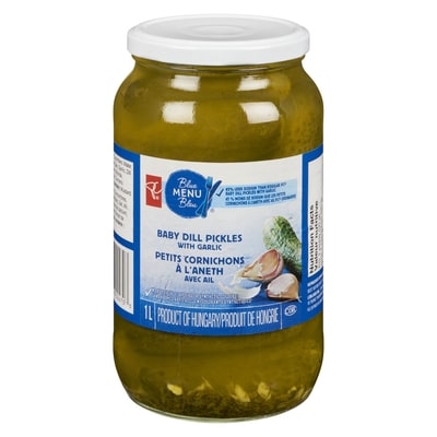 PC Menu Bleu Petits cornichons à l'aneth avec ail 1 l, 0,60 $/100ml