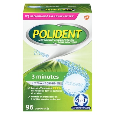 Polident Nettoyant pour dentier agissant en 3 minutes 96 ea, 0,09 $/1ch