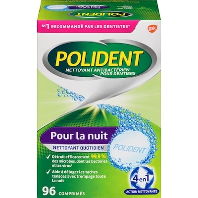 Polident Nettoyant pour dentier pour la nuit 96 ea, 0,08 $/1ch