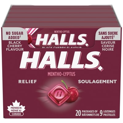 Halls Mentho-Lyptus Cerise noire sans sucre ajouté, bâtonnet de 9 pastilles (emballage de 20) 20x9.0 ea, 0,14 $/1ch