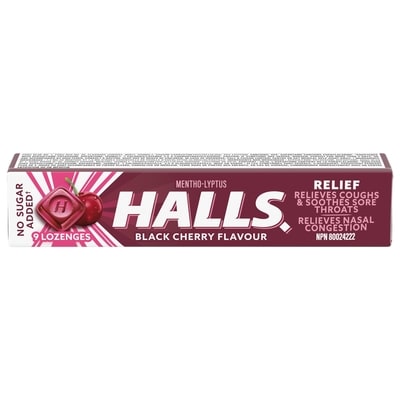 Halls No Sugar Added Black Cherry, Cough Drops, Throat Lozenges, Sore Throat Relief, Mentho-Lyptus 9 ea, $0.22/1ea