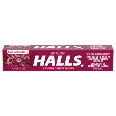 Halls Mentho-Lyptus Cerise noire sans sucre ajouté, bâtonnet de 9 pastilles 9 ea, 0,20 $/1ch