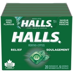 Halls Cool Mint Flavour Cough Drops, Soothes Sore Throats, 9 Lozenges 20x9.0 ea, $0.14/1ea