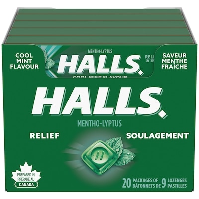 Halls Saveur Menthe fraîche, apaise les maux de gorge, 9 unités (emballage de 20) 20x9.0 ea, 0,14 $/1ch