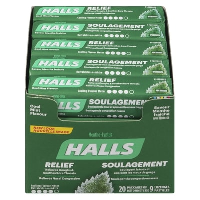 Halls Pastilles à saveur de menthe fraîche Mentho-Lyptus 20x9.0 ea, 0,12 $/1ch