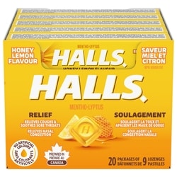 Halls Mentho-Lyptus Miel et citron, bâtonnet de 9 pastilles (emballage de 20) 20x9.0 ea, 0,14 $/1ch