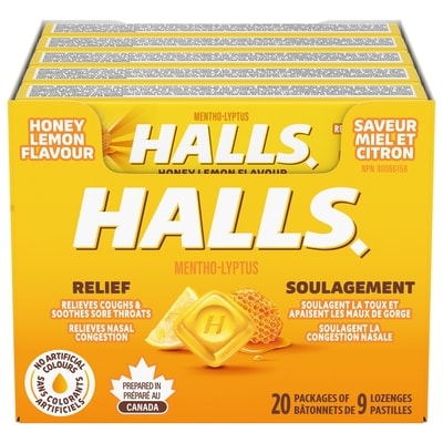 Halls Mentho-Lyptus Miel et citron, bâtonnet de 9 pastilles (emballage de 20) 20x9.0 ea, 0,14 $/1ch