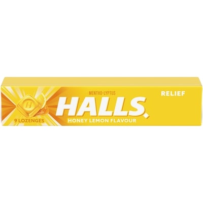 Halls Honey Lemon Cough Drops, Throat Lozenges, Sore Throat Relief, Mentho-Lyptus 9 ea, $0.22/1ea