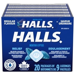 Halls Regular Cough Drops, Throat Lozenges, Sore Throat Relief, 9 Lozenges (Pack of 20) 20x9.0 ea, $0.14/1ea