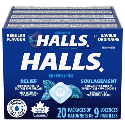 Halls Mentho-Lyptus Saveur ordinaire, bâtonnet de 9 pastilles (emballage de 20) 20x9.0 ea, 0,14 $/1ch