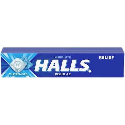 Halls Regular Cough Drops, Throat Lozenges, Sore Throat Relief, Mentho-Lyptus 9 ea, $0.22/1ea